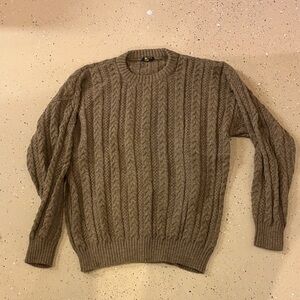 Brooks Brothers Brown Cable Knit Crewneck Sweater 70% Wool 30% Alpaca